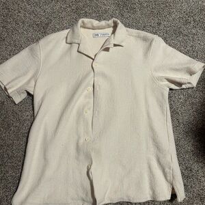 Zara Men Off-White Short-Sleeve Camp Collar Shirt